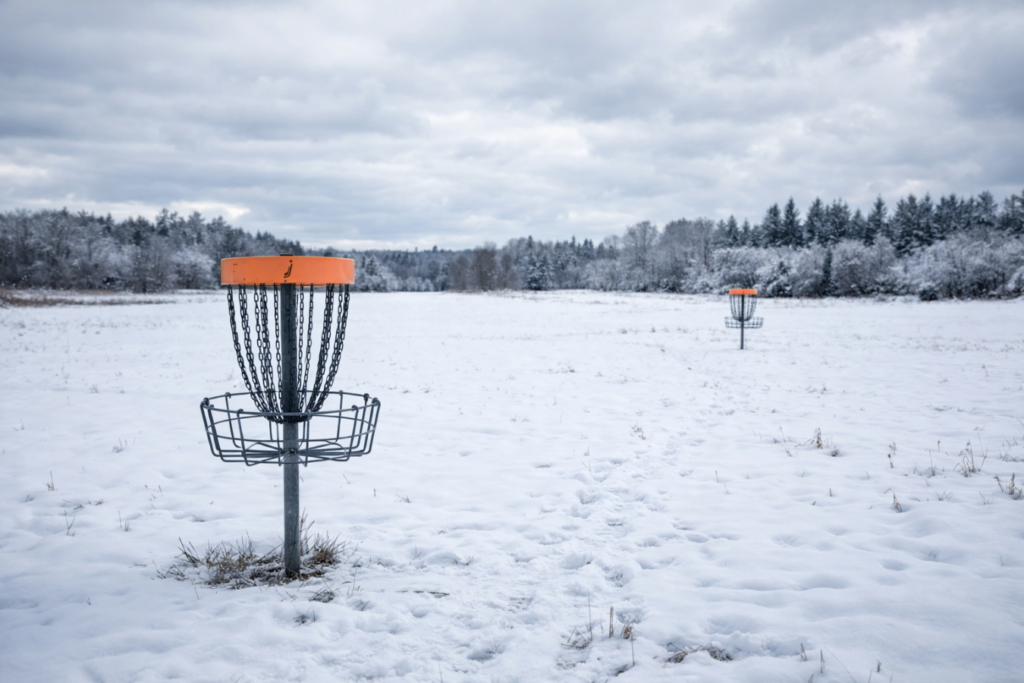 kort disc golf zimą na polanie
